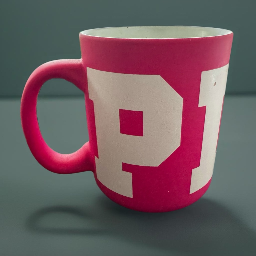 VS PINK Hot Magenta Pink Classic White Logo Oversized Ceramic Coffee Mug XL Cup